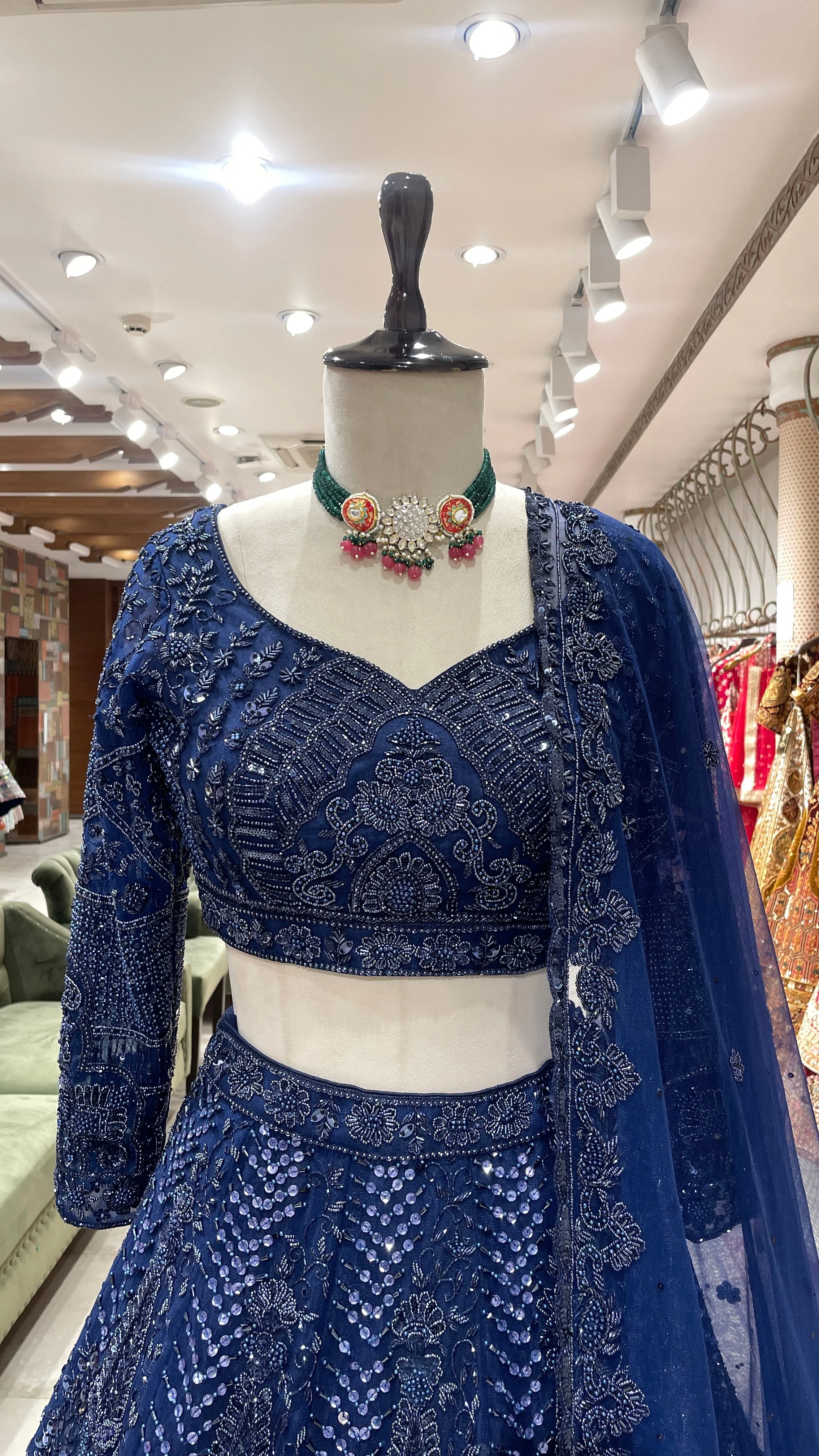 Royal Blue Lehenga with Sequins, Cutdana & Pot Embroidery - Image 3