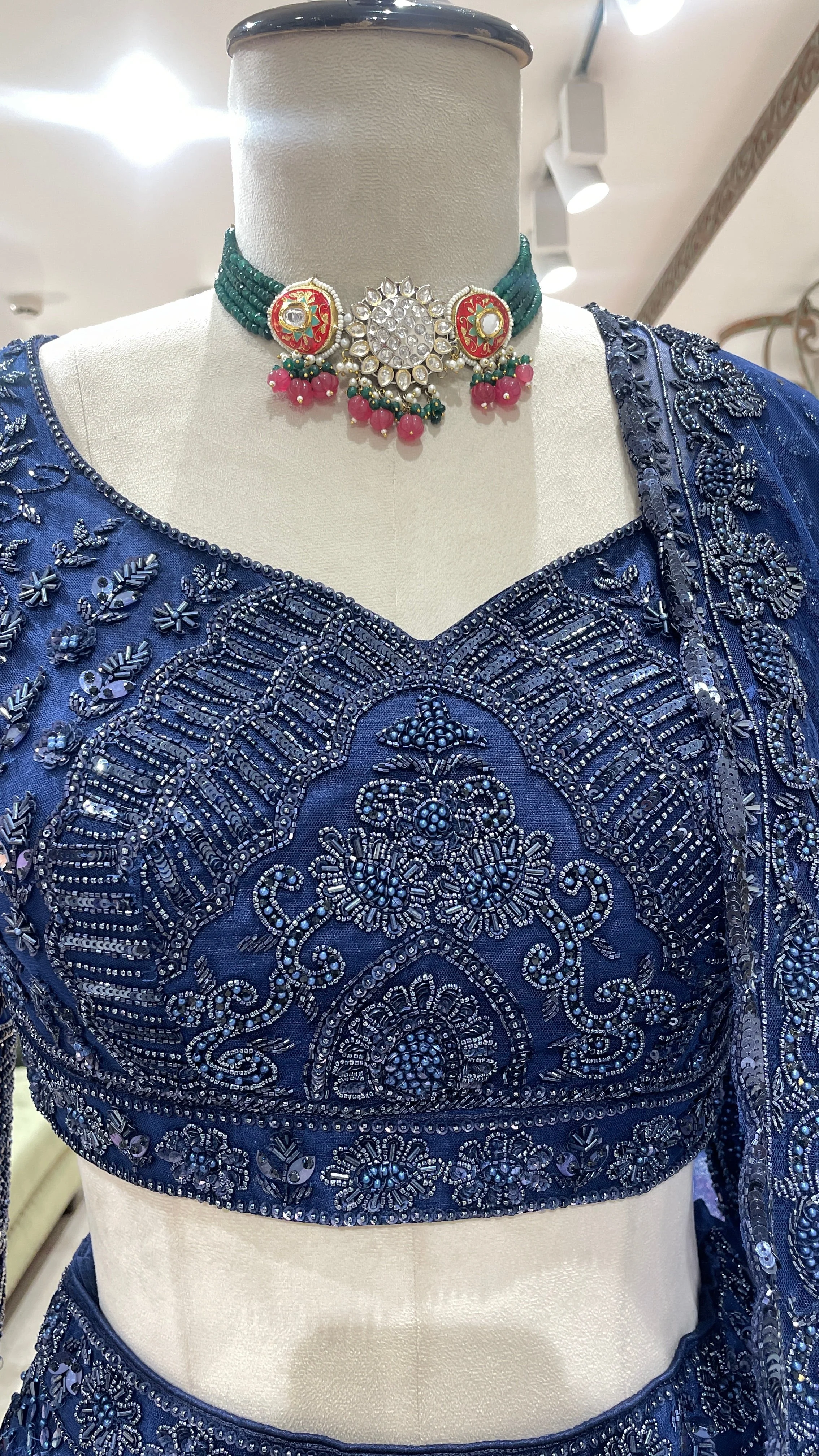 Royal Blue Lehenga with Sequins, Cutdana & Pot Embroidery - Image 5