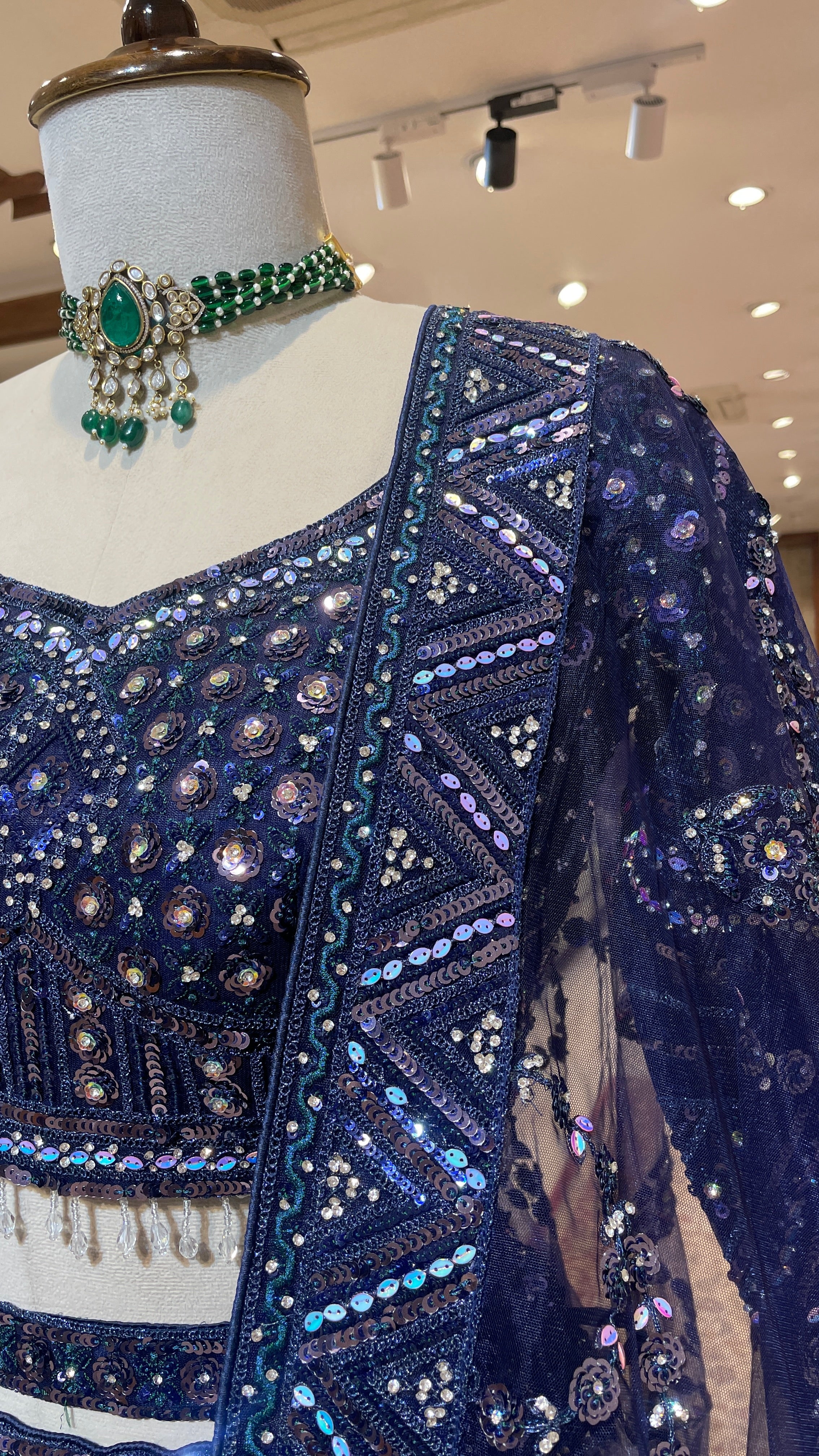 Royal Blue Net Lehenga with Sequins & Rhinestones - Image 2