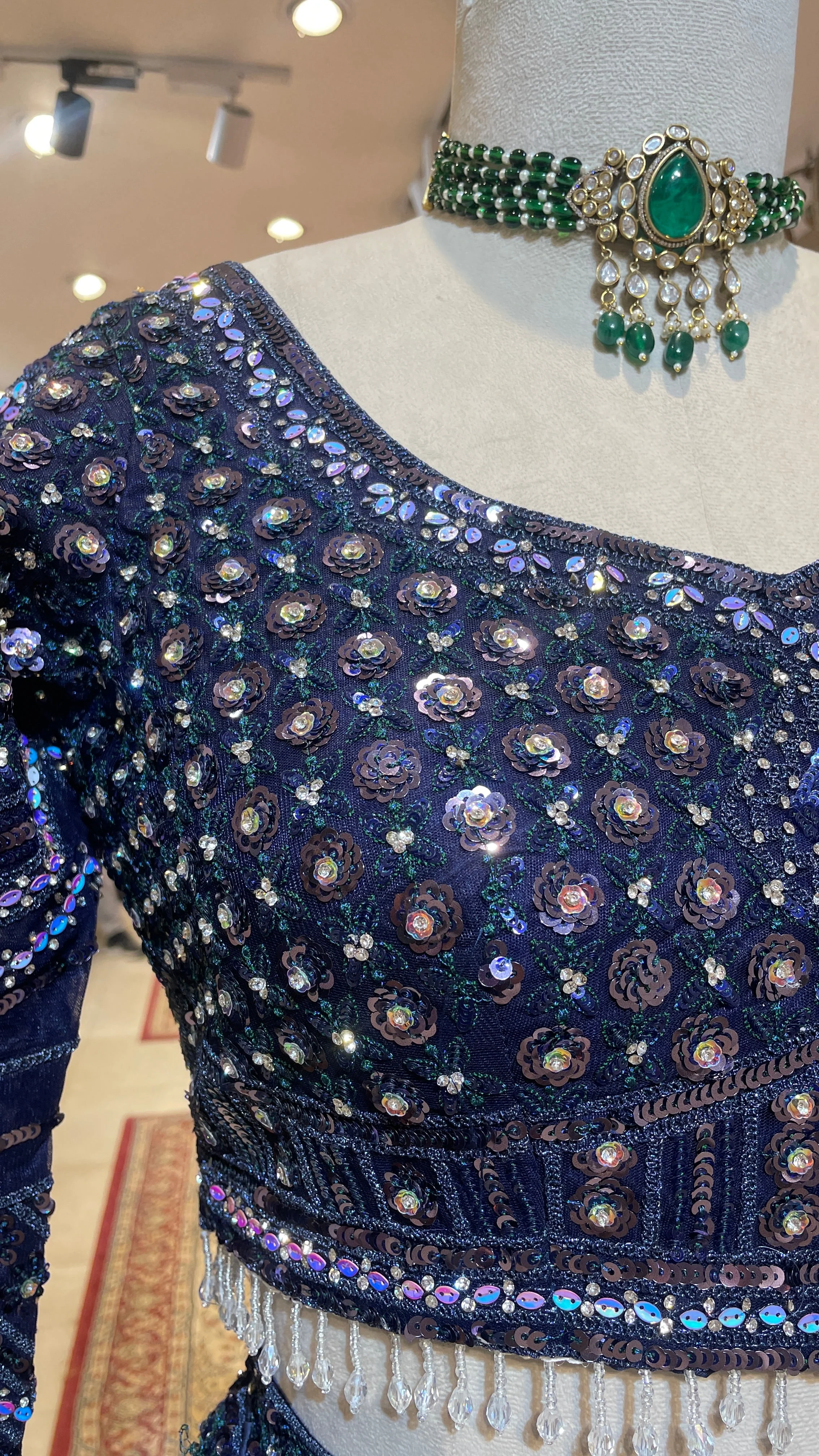 Royal Blue Net Lehenga with Sequins & Rhinestones - Image 3