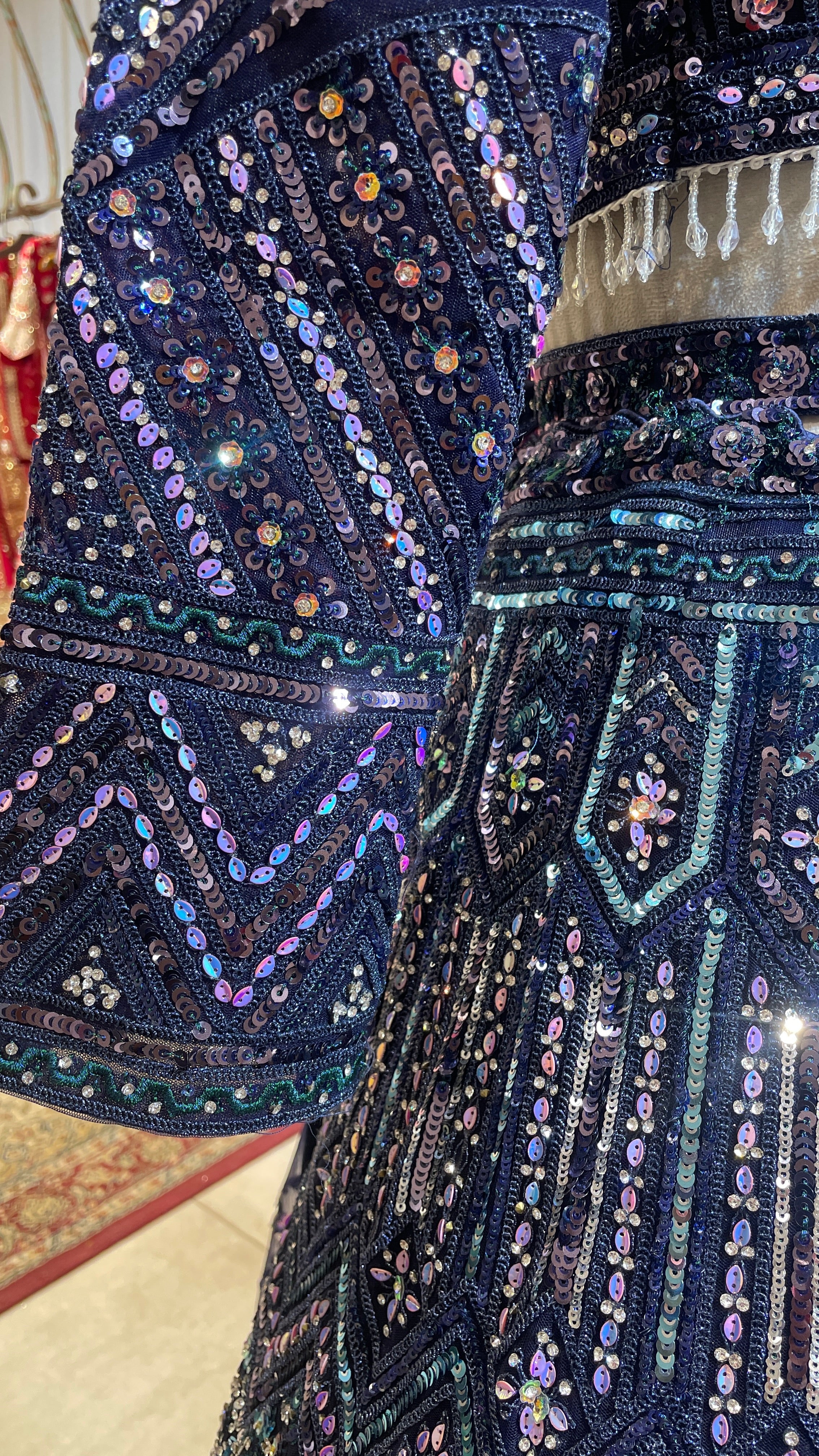 Royal Blue Net Lehenga with Sequins & Rhinestones - Image 4