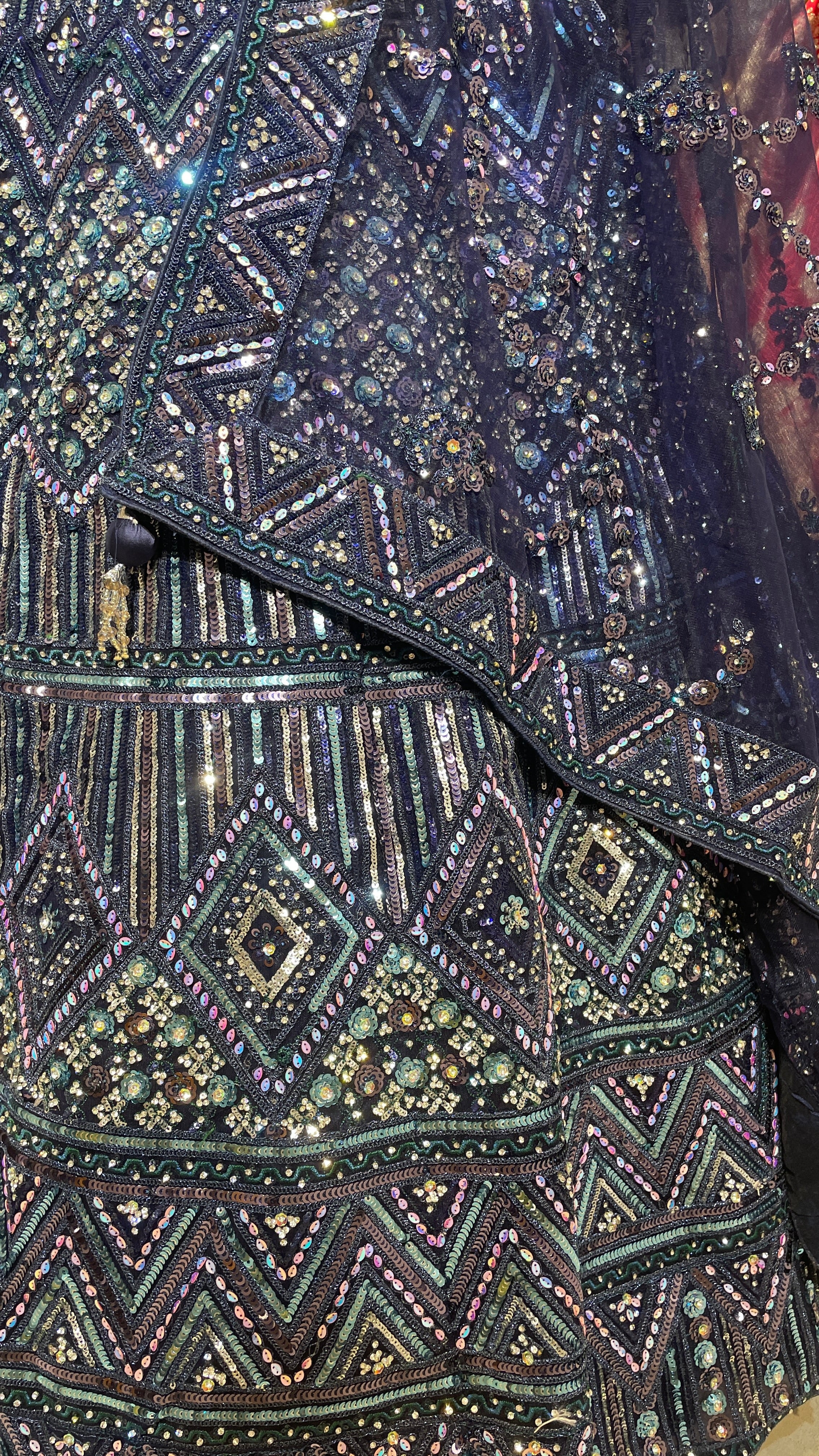 Royal Blue Net Lehenga with Sequins & Rhinestones - Image 5