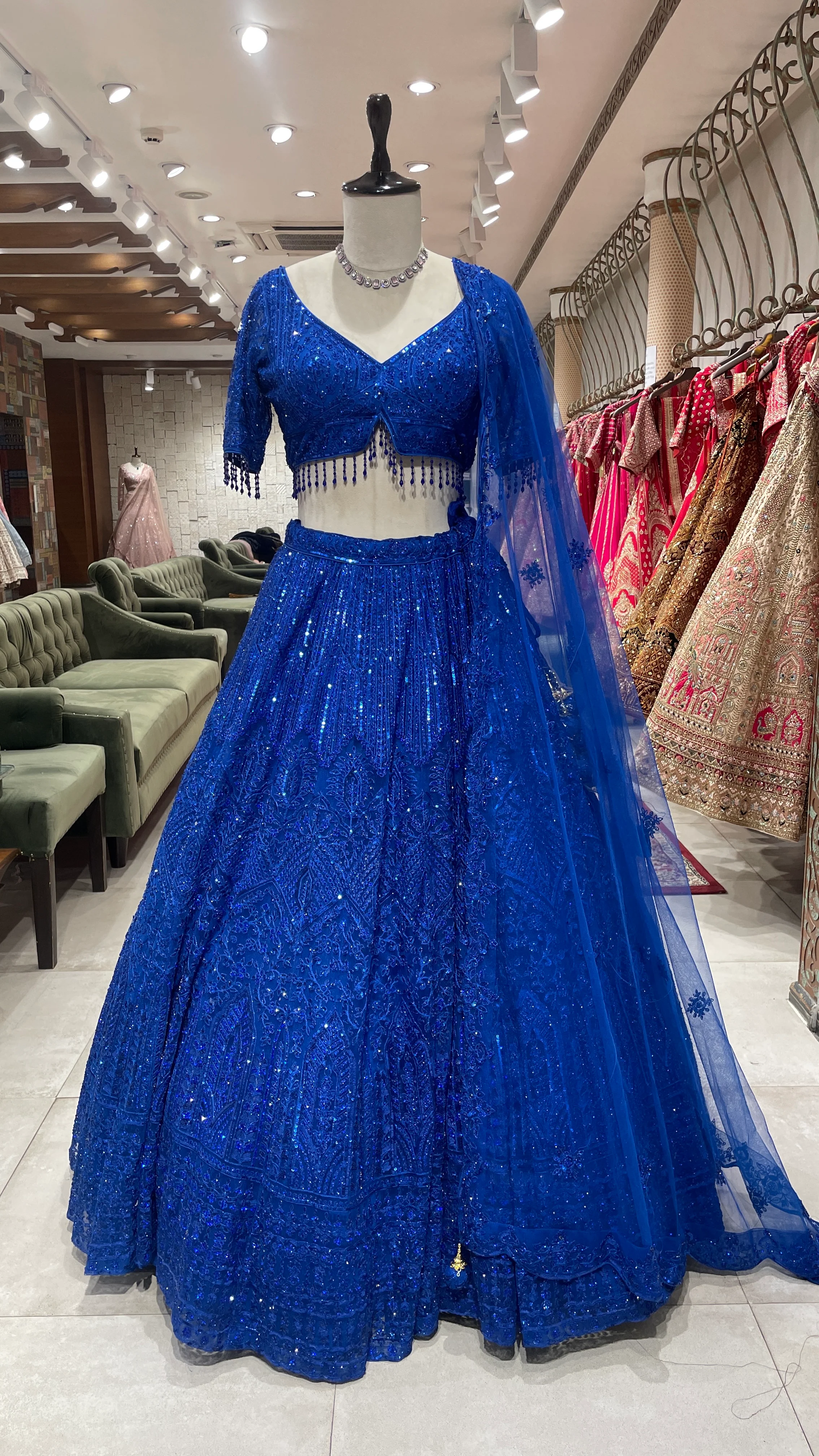 Royal Blue Net Lehenga with Threadwork & Sequin Embellishments