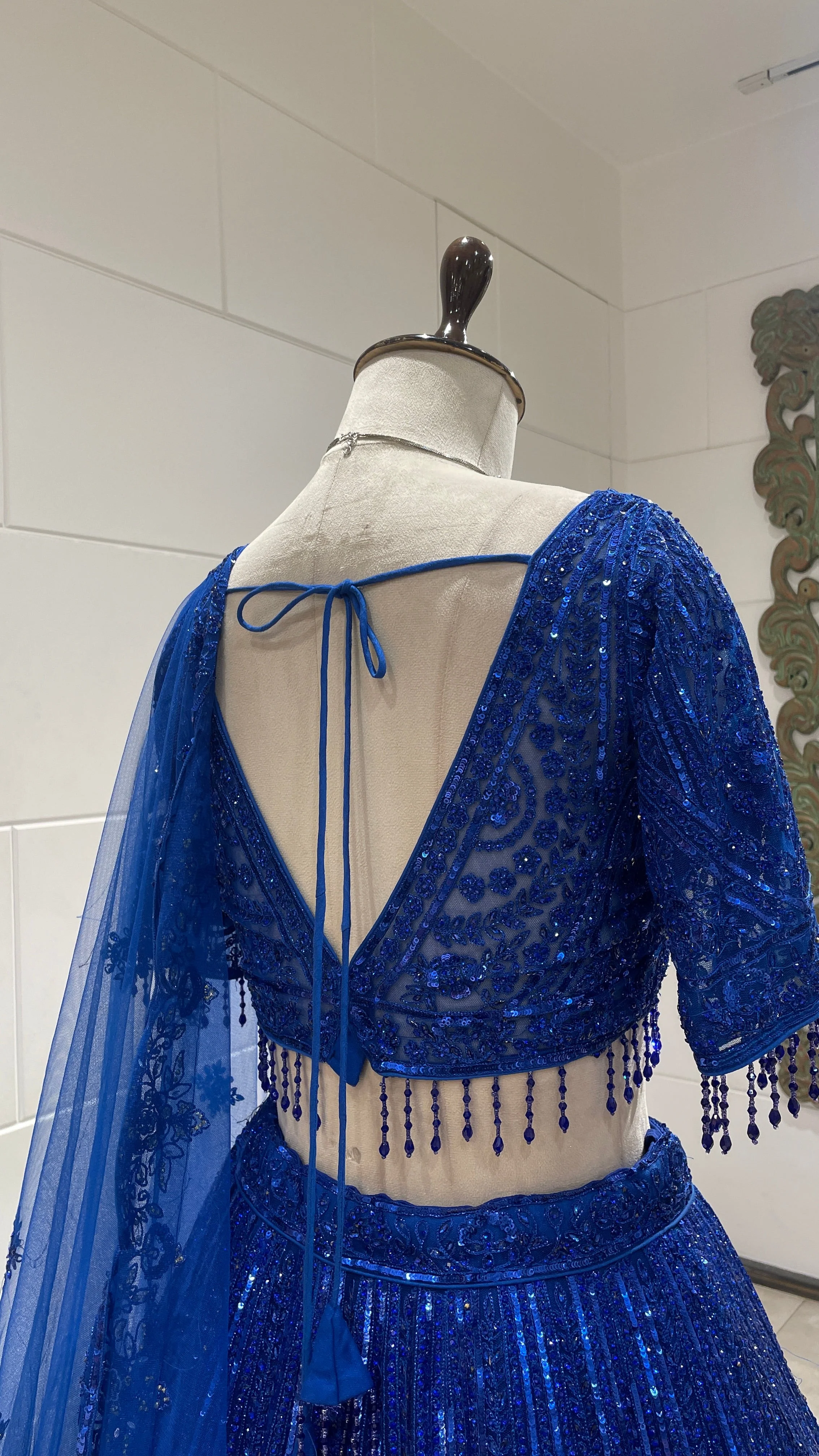 Royal Blue Net Lehenga with Threadwork & Sequin Embellishments - Image 2