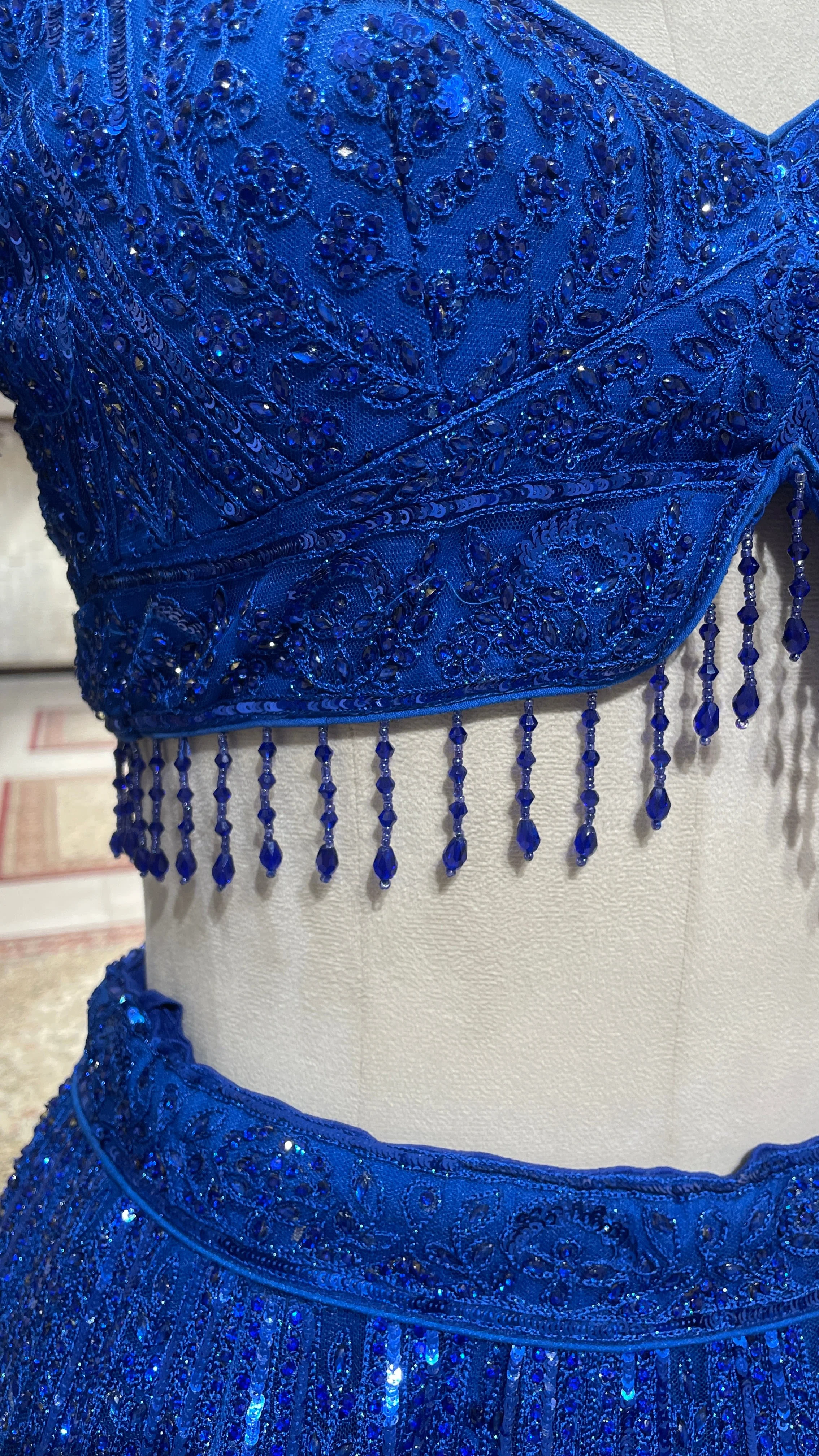 Royal Blue Net Lehenga with Threadwork & Sequin Embellishments - Image 4