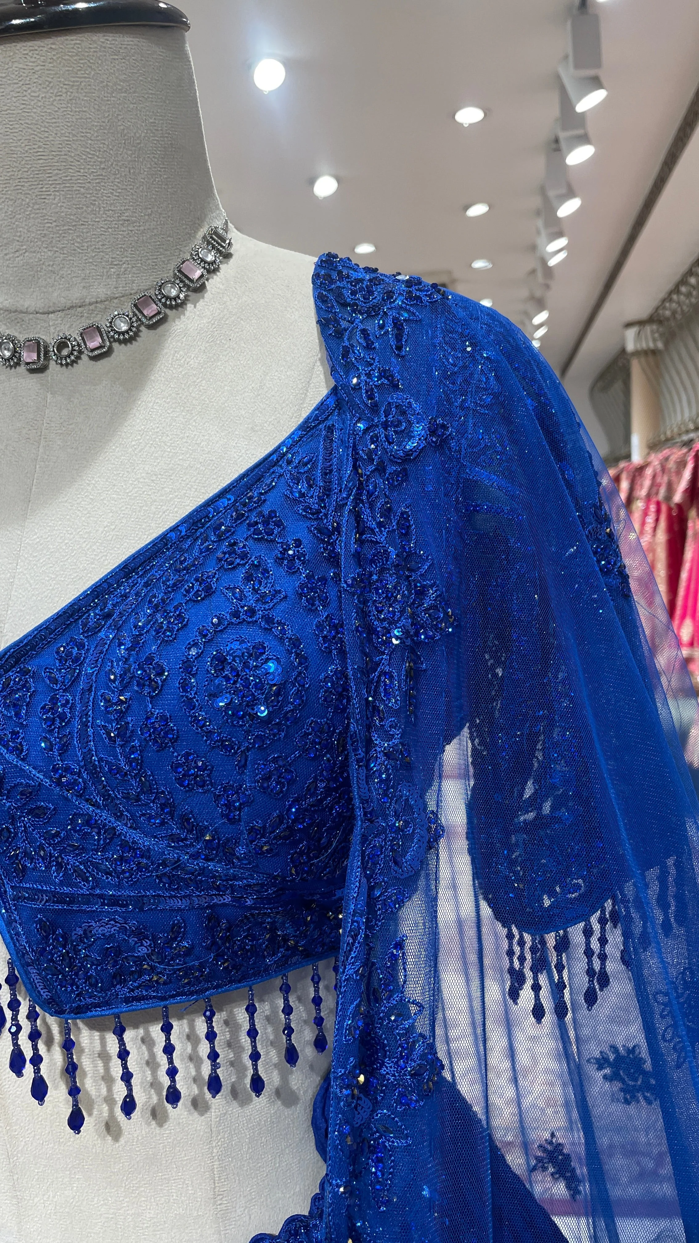 Royal Blue Net Lehenga with Threadwork & Sequin Embellishments - Image 5