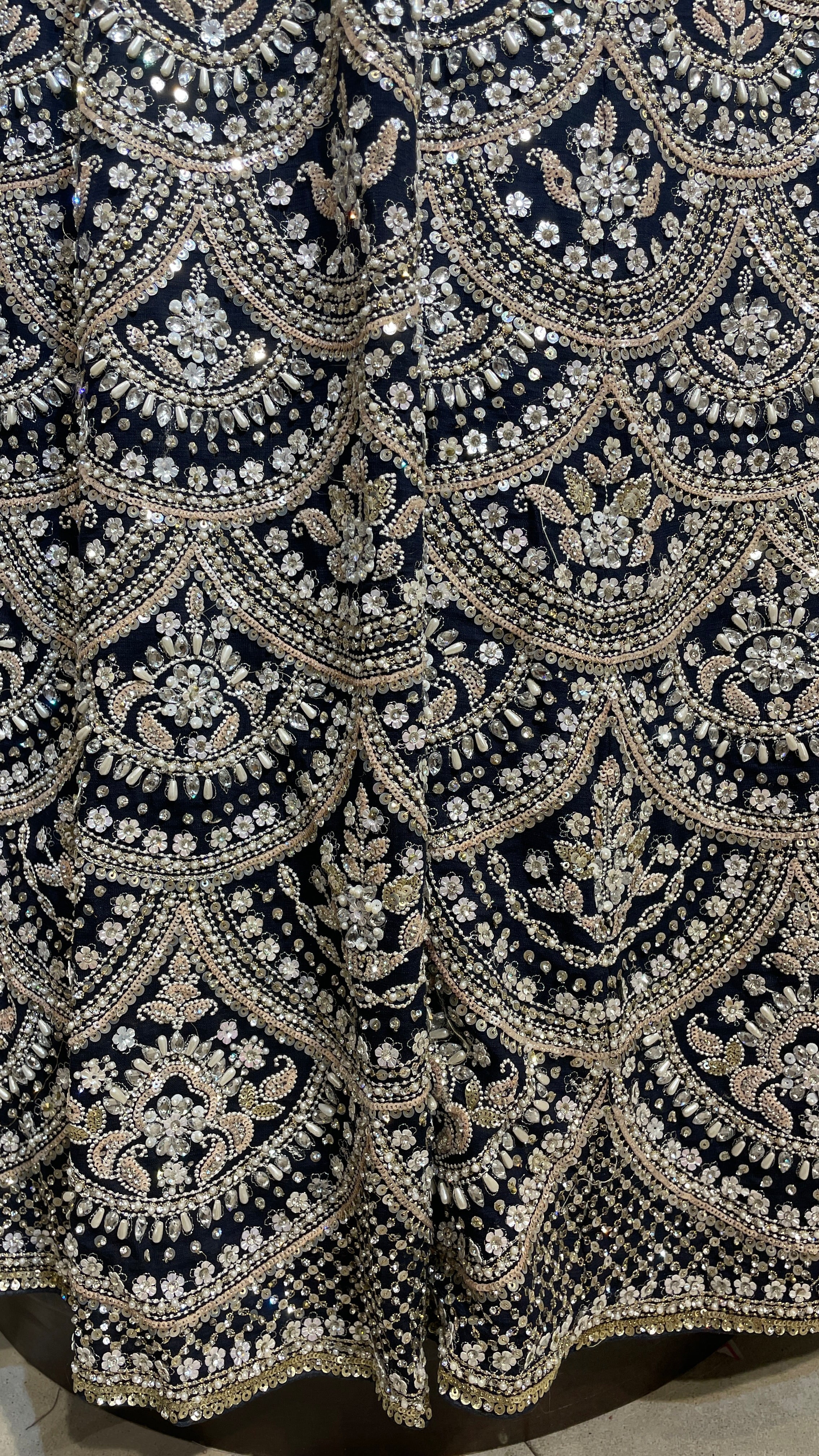 Royal Blue Silk Lehenga with Sequins & Floral Motifs - Image 4