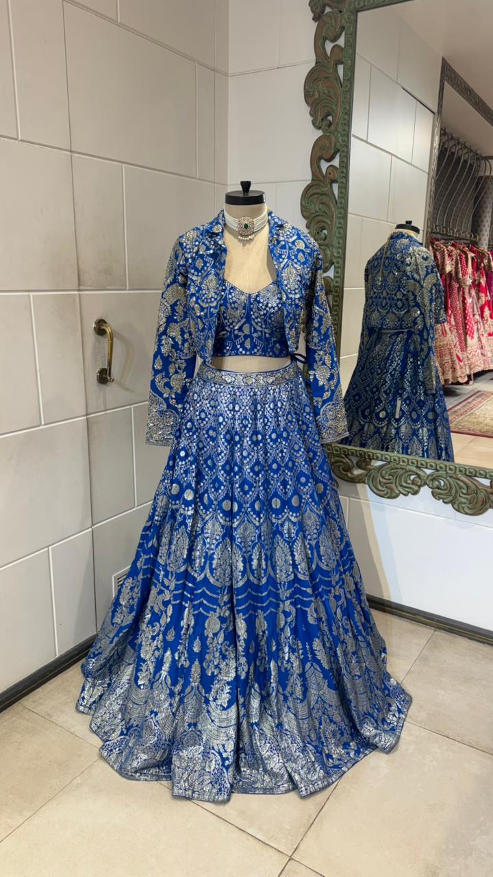 Royal Dream Blue Embroidered Lehenga - Image 5