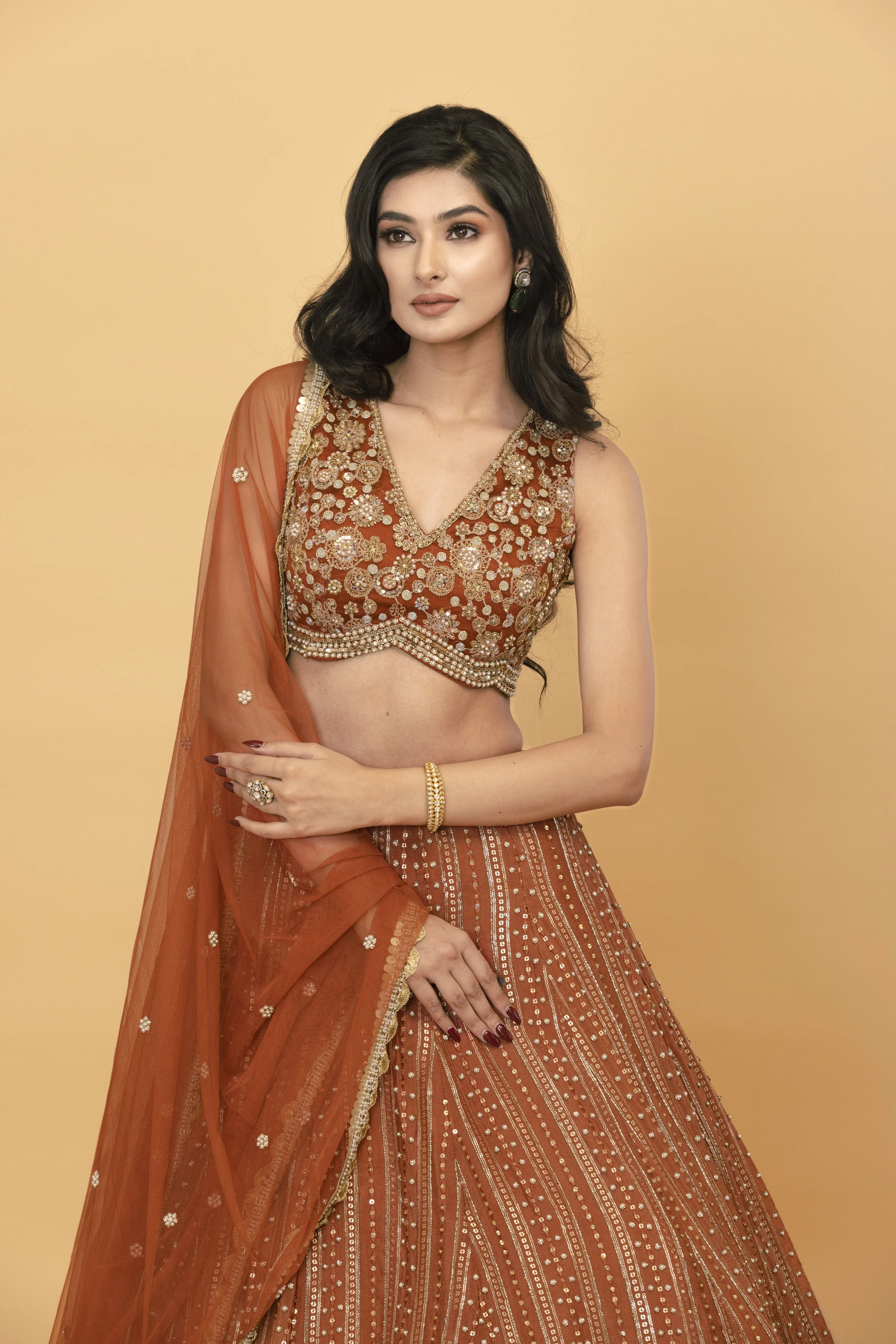Rust Chinon Lehenga - Image 2