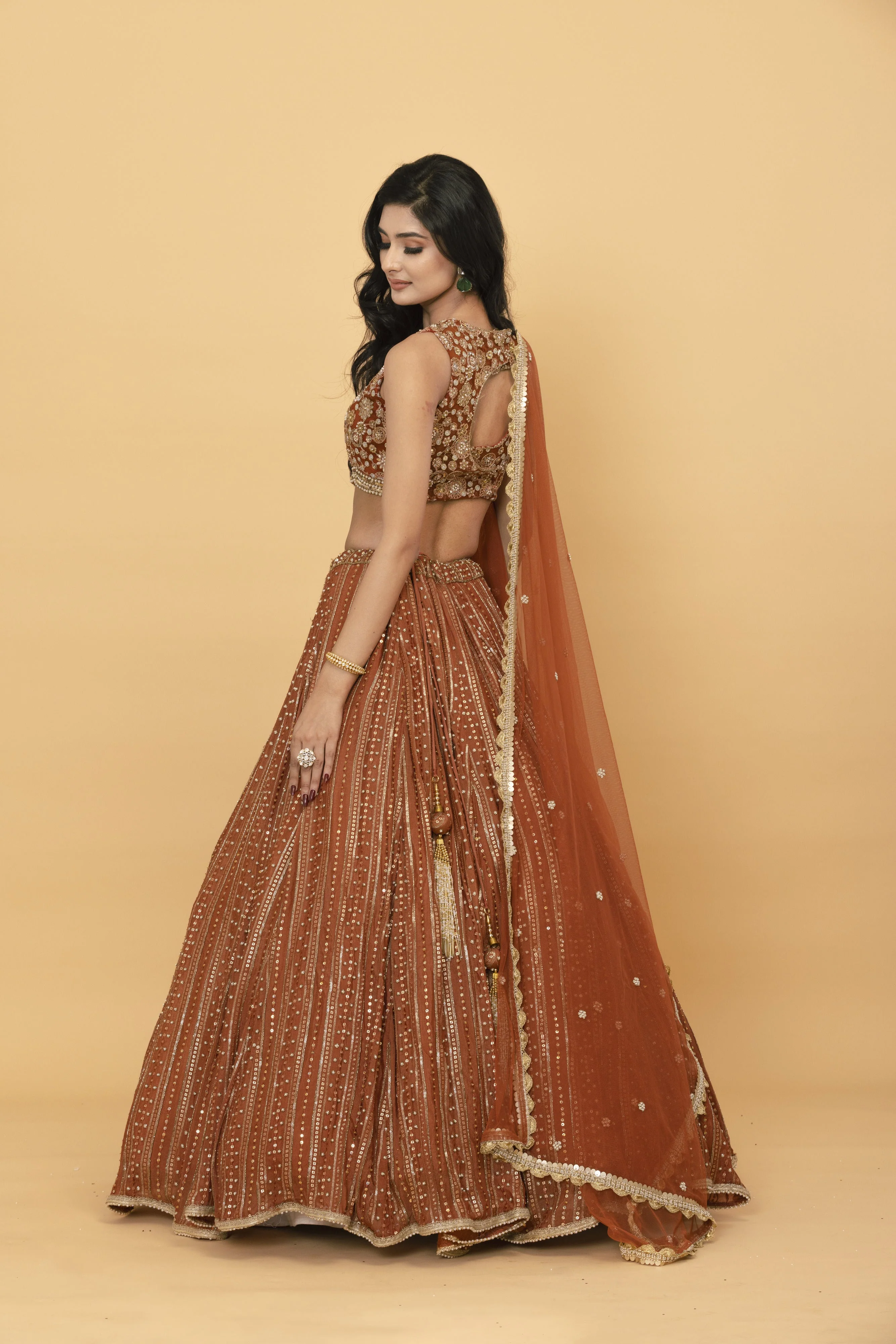 Rust Chinon Lehenga - Image 4