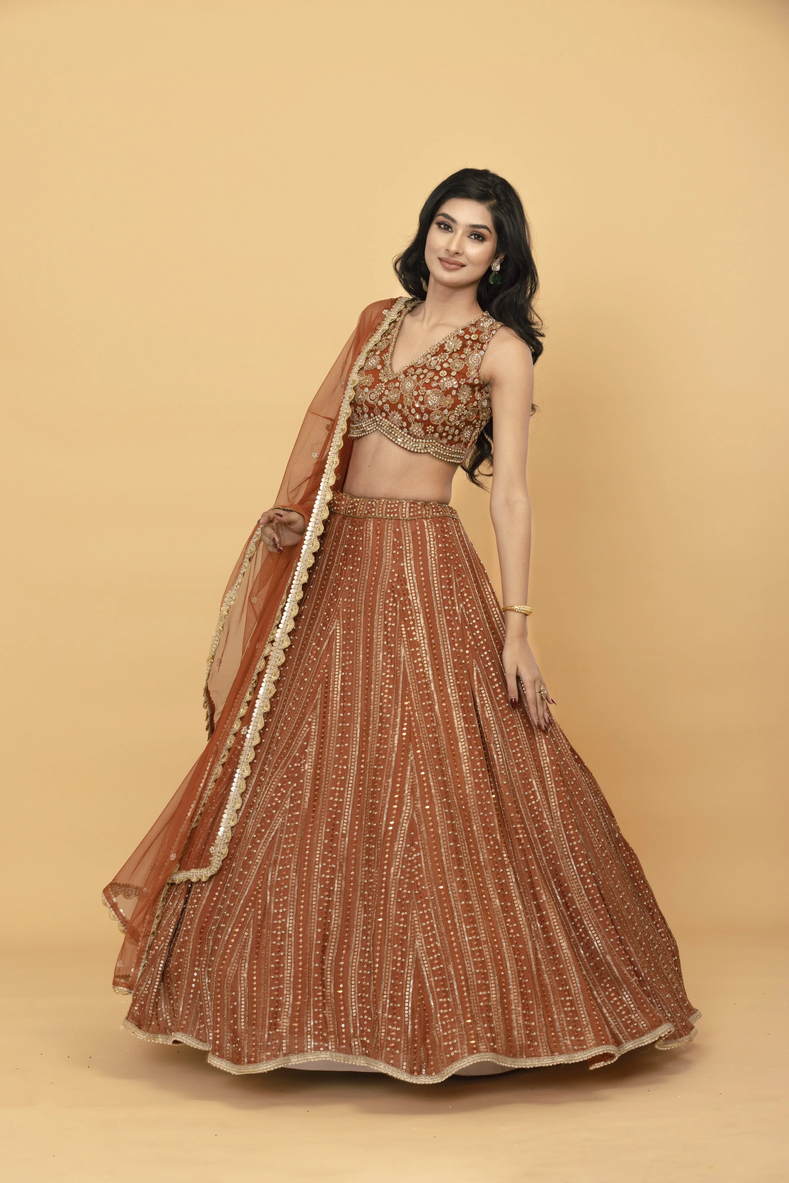 Rust Chinon Lehenga - Image 5