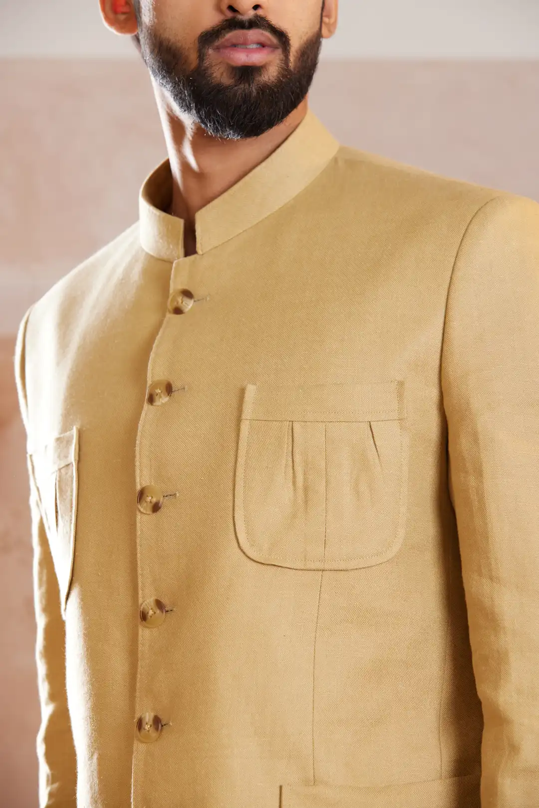 Safari inspired Beige Linen Bandgala - Image 3