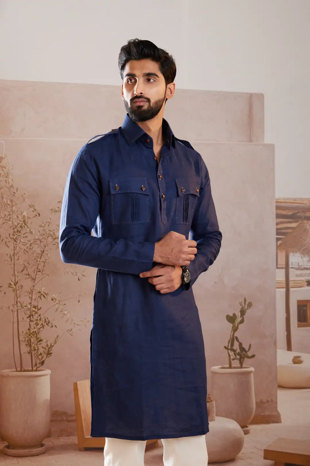 The Royal Navy Pathani Linen Kurta - Image 2
