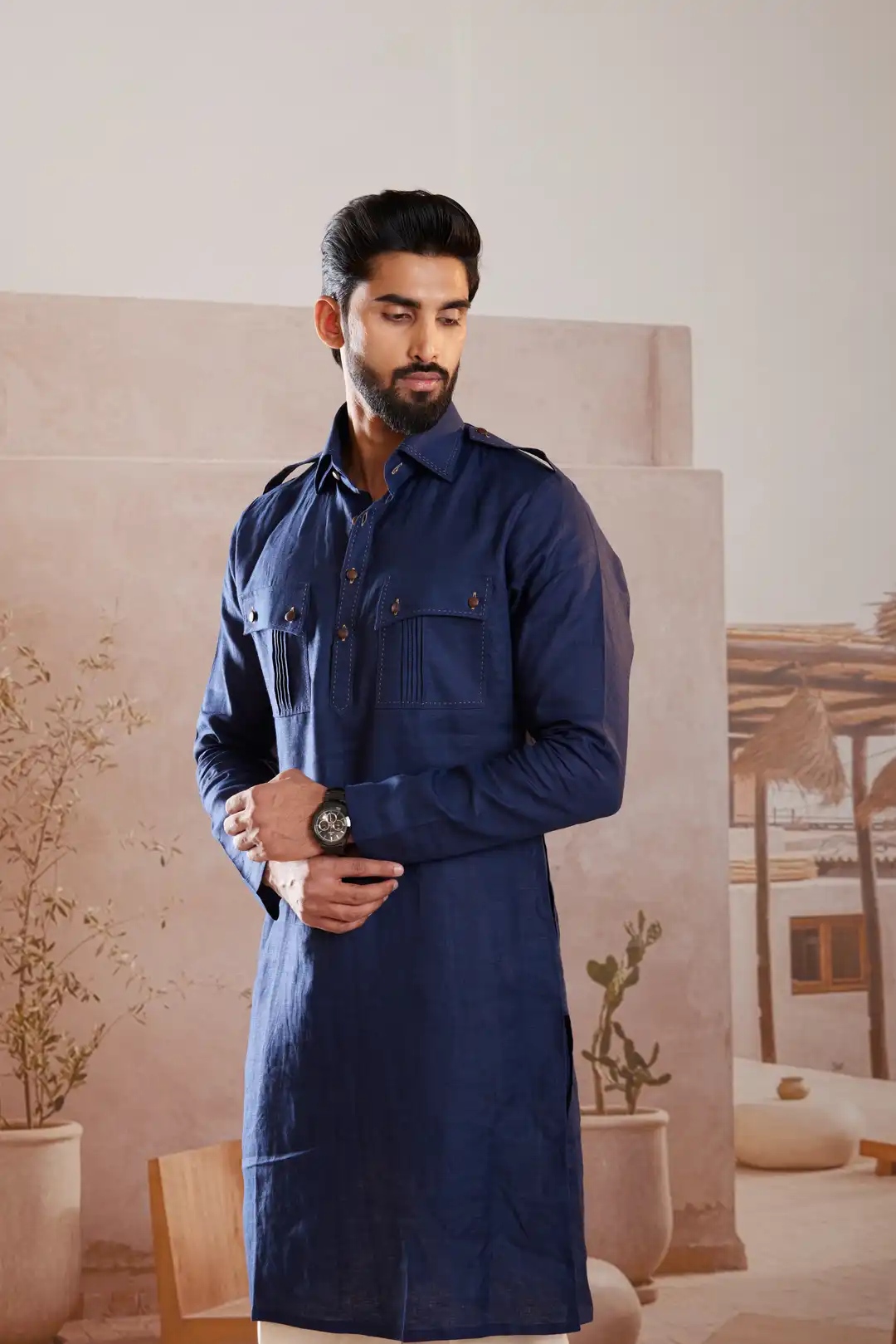 The Royal Navy Pathani Linen Kurta - Image 3