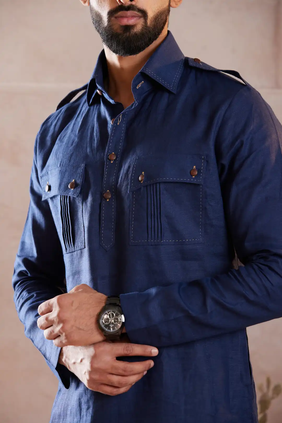 The Royal Navy Pathani Linen Kurta - Image 4