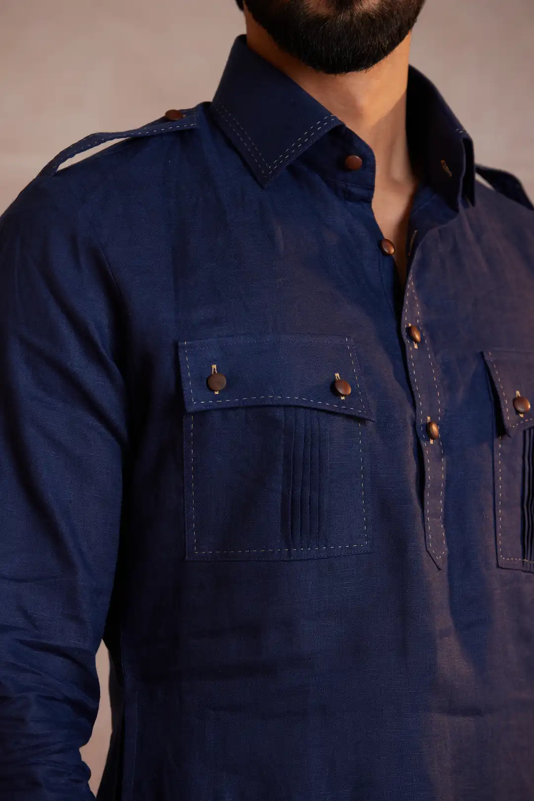 The Royal Navy Pathani Linen Kurta - Image 5