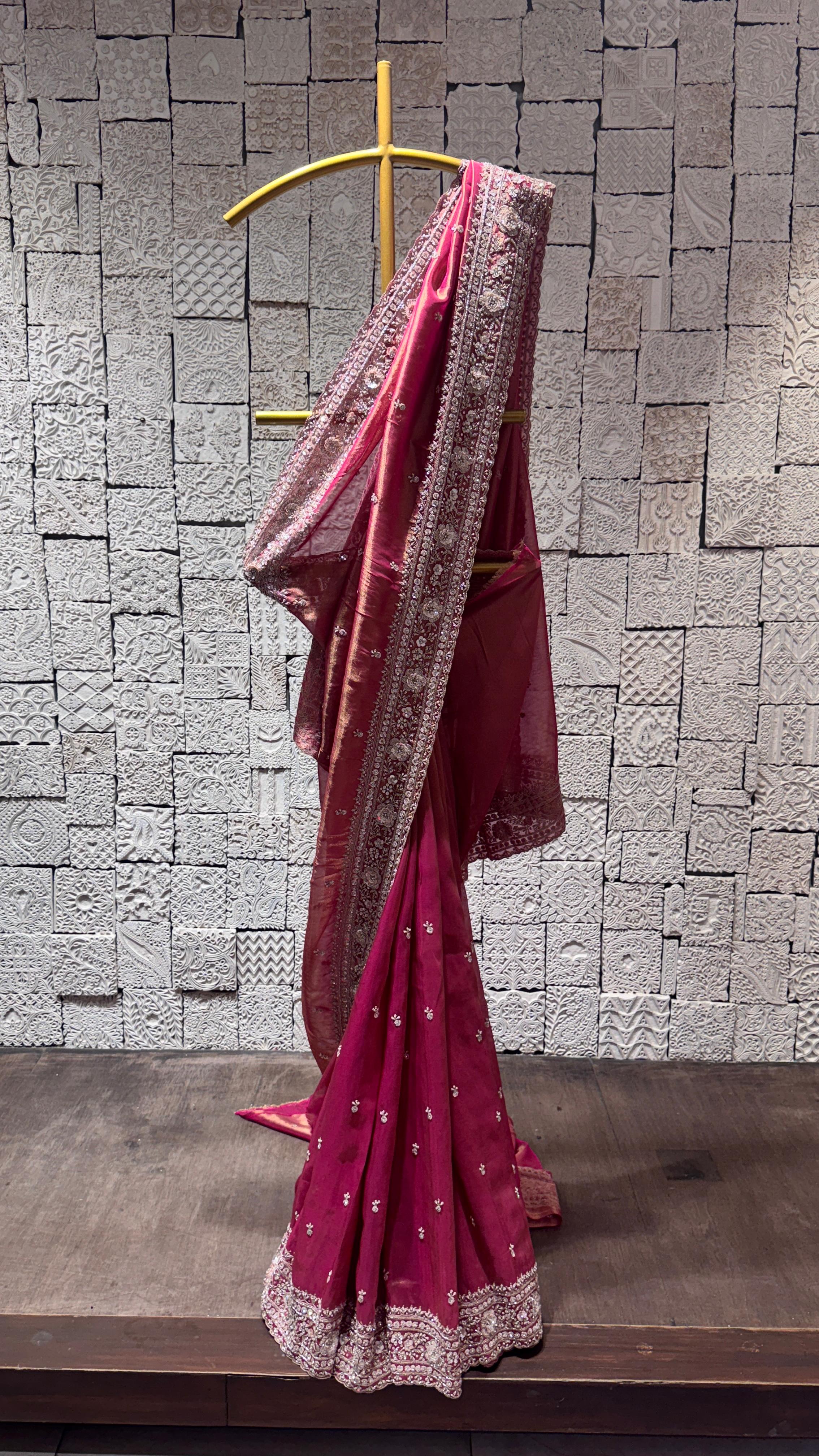Pink Saree with Heavy Embellished Border