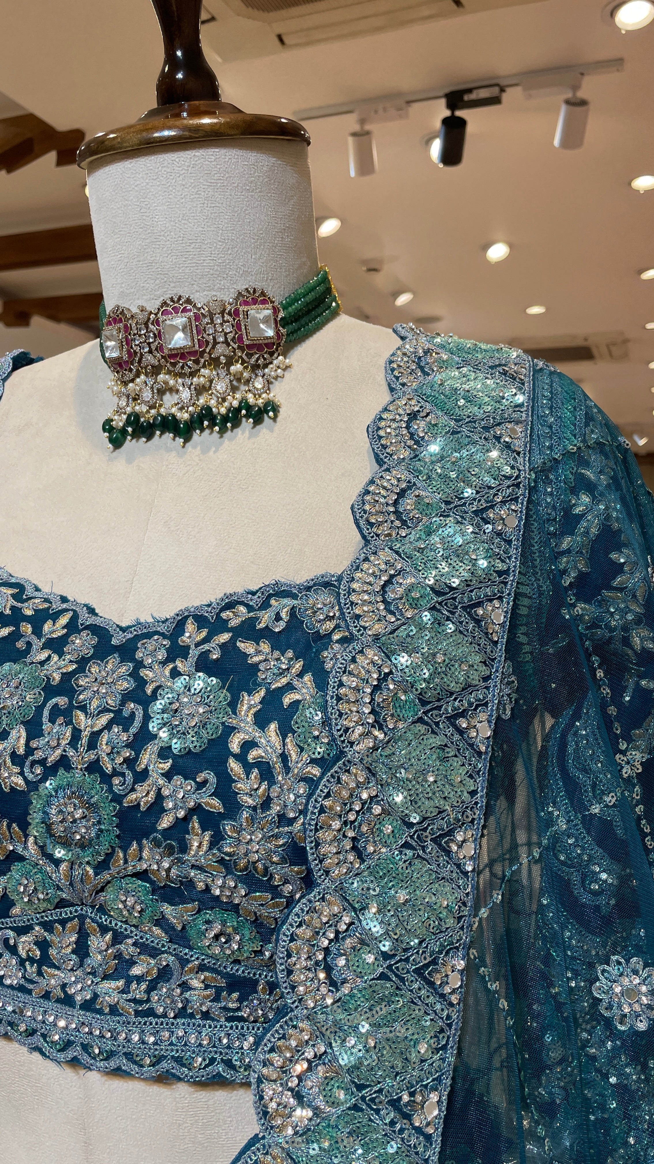 Turquoise Blue Floral Lehenga Set - Image 2