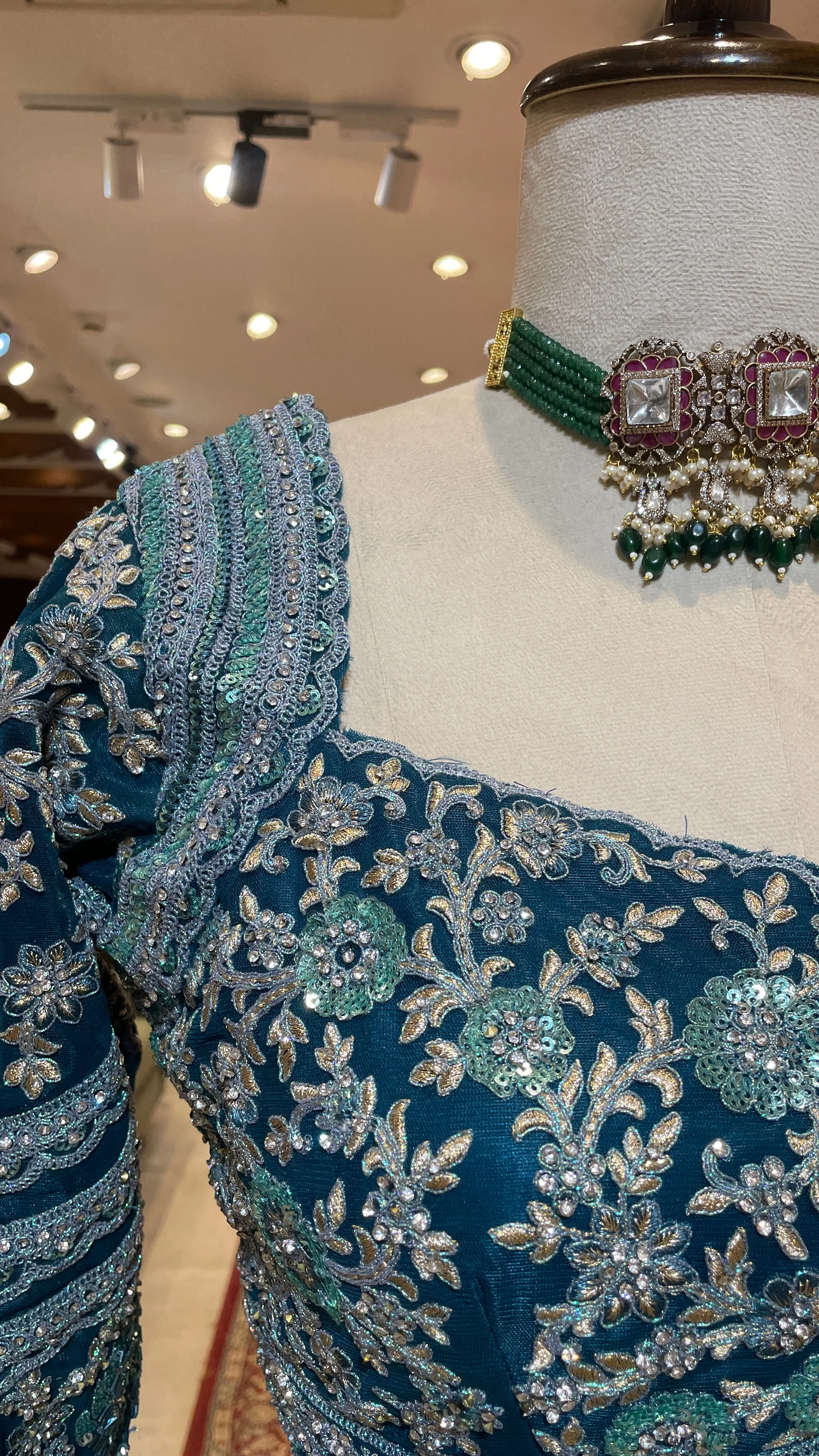 Turquoise Blue Floral Lehenga Set - Image 3