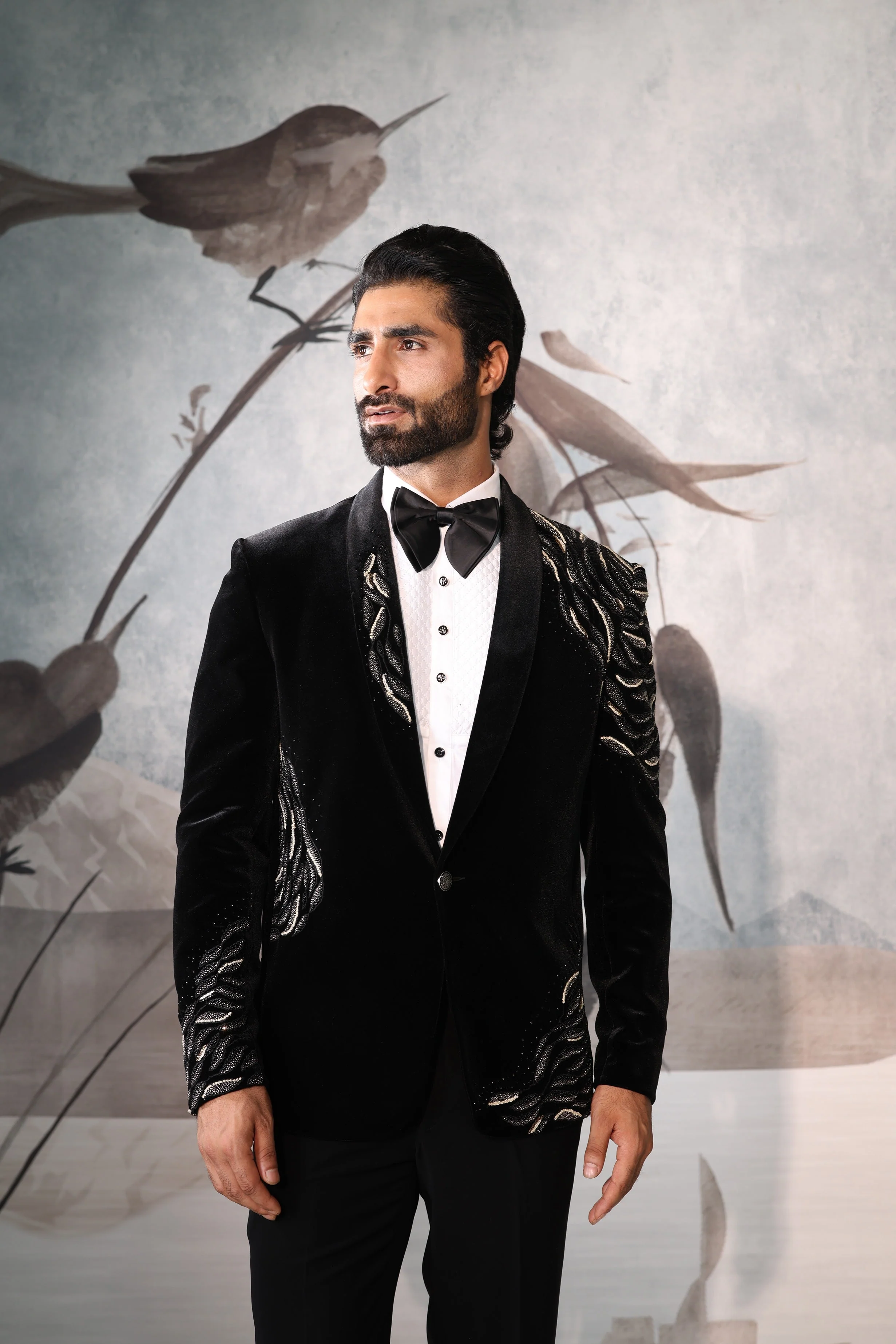 Velvet Shawl Collar Tuxedo with Hand Embroidery - Image 3