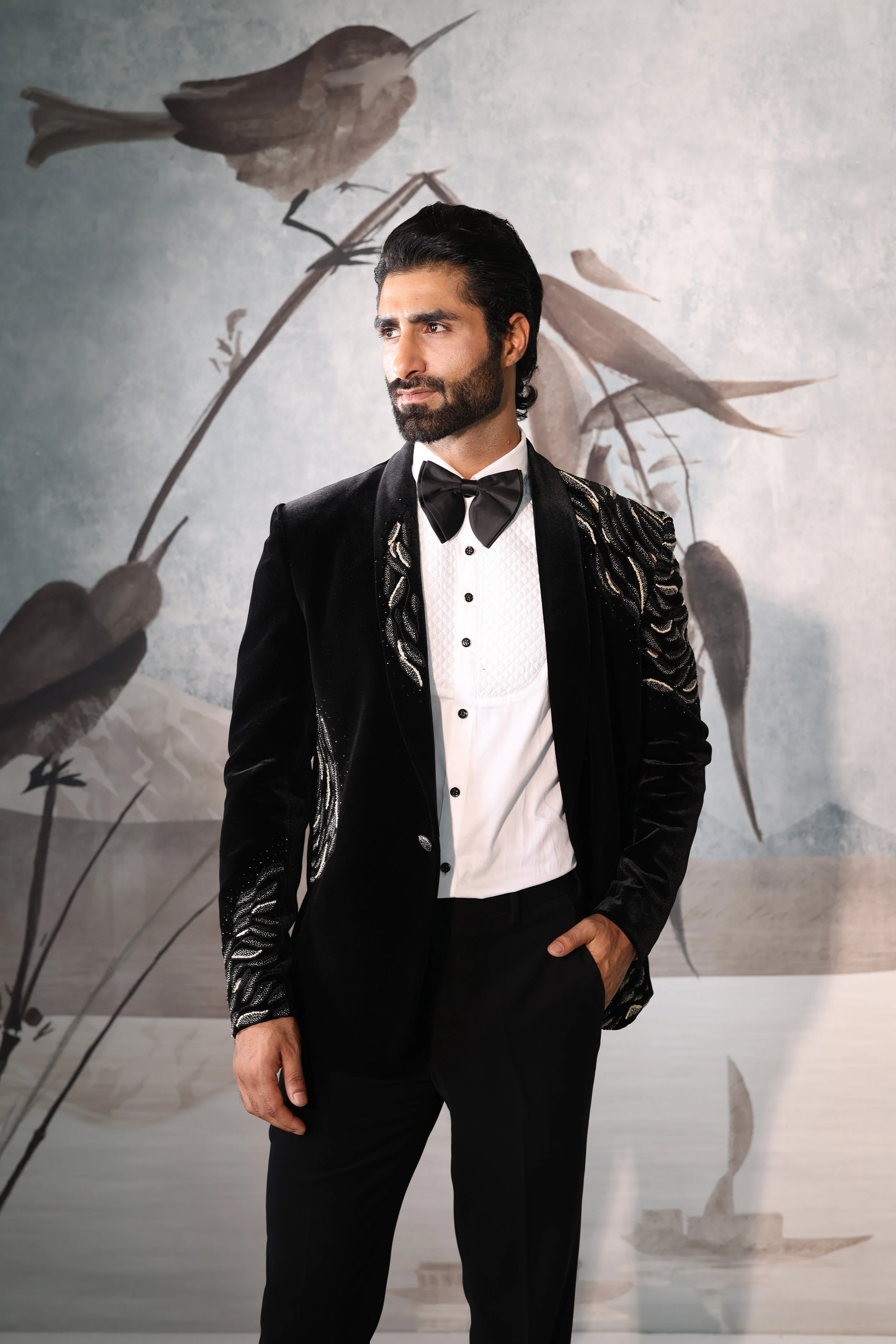 Velvet Shawl Collar Tuxedo with Hand Embroidery - Image 4