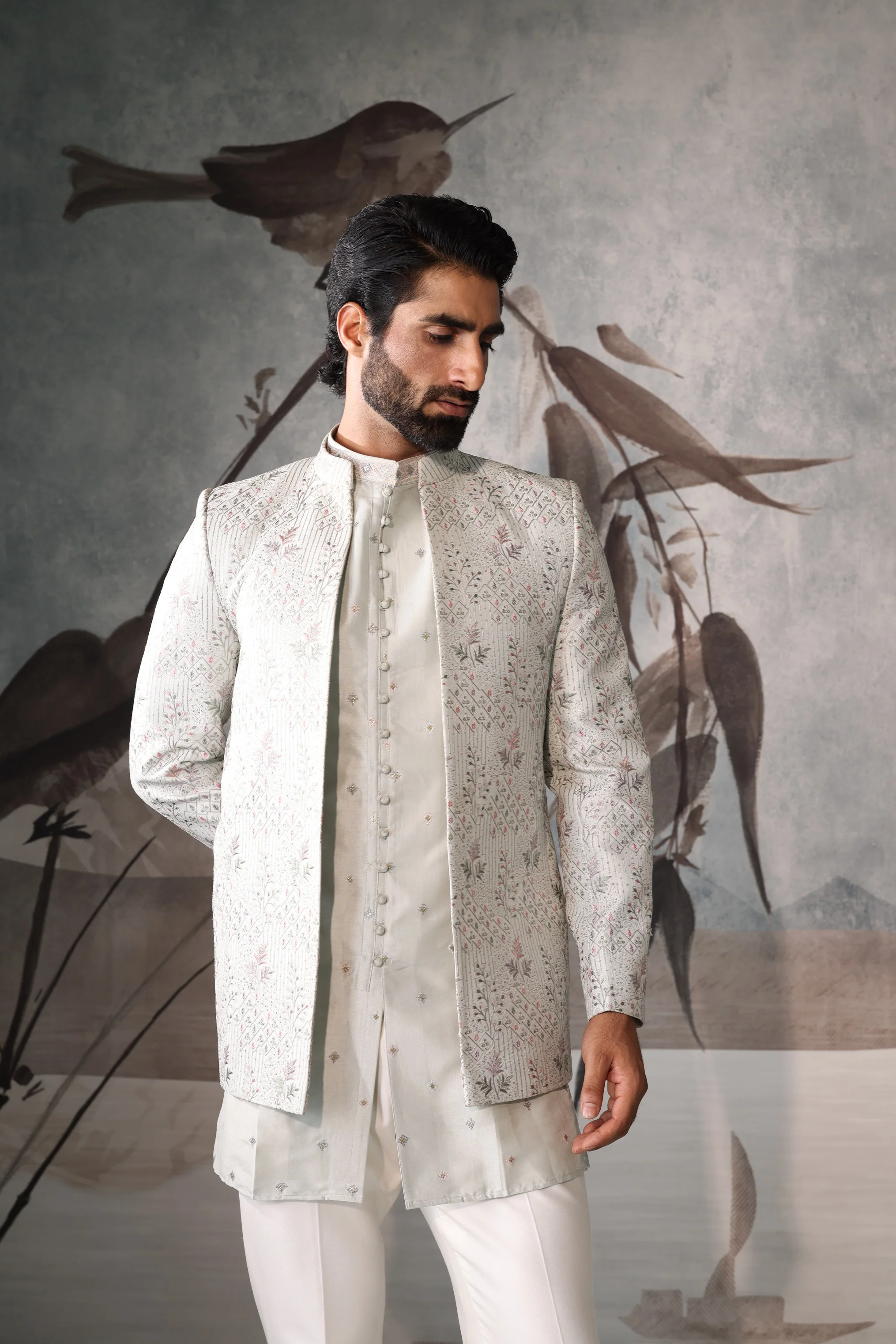 Short Open Jacket with kurta pista green