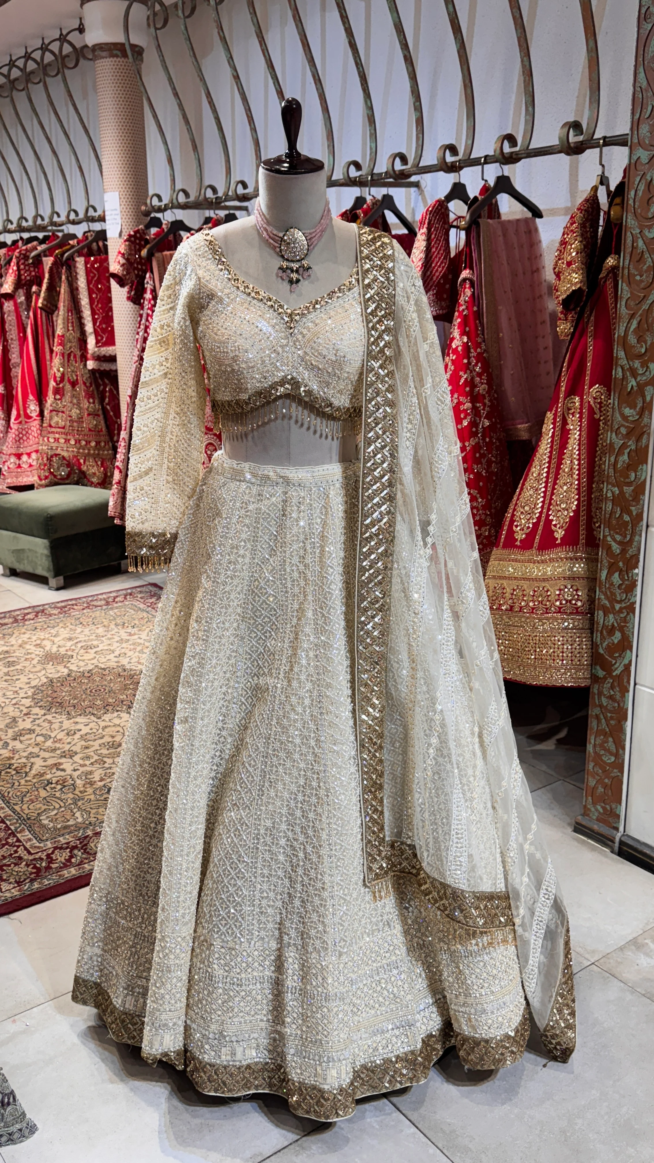 White embroidery lehenga