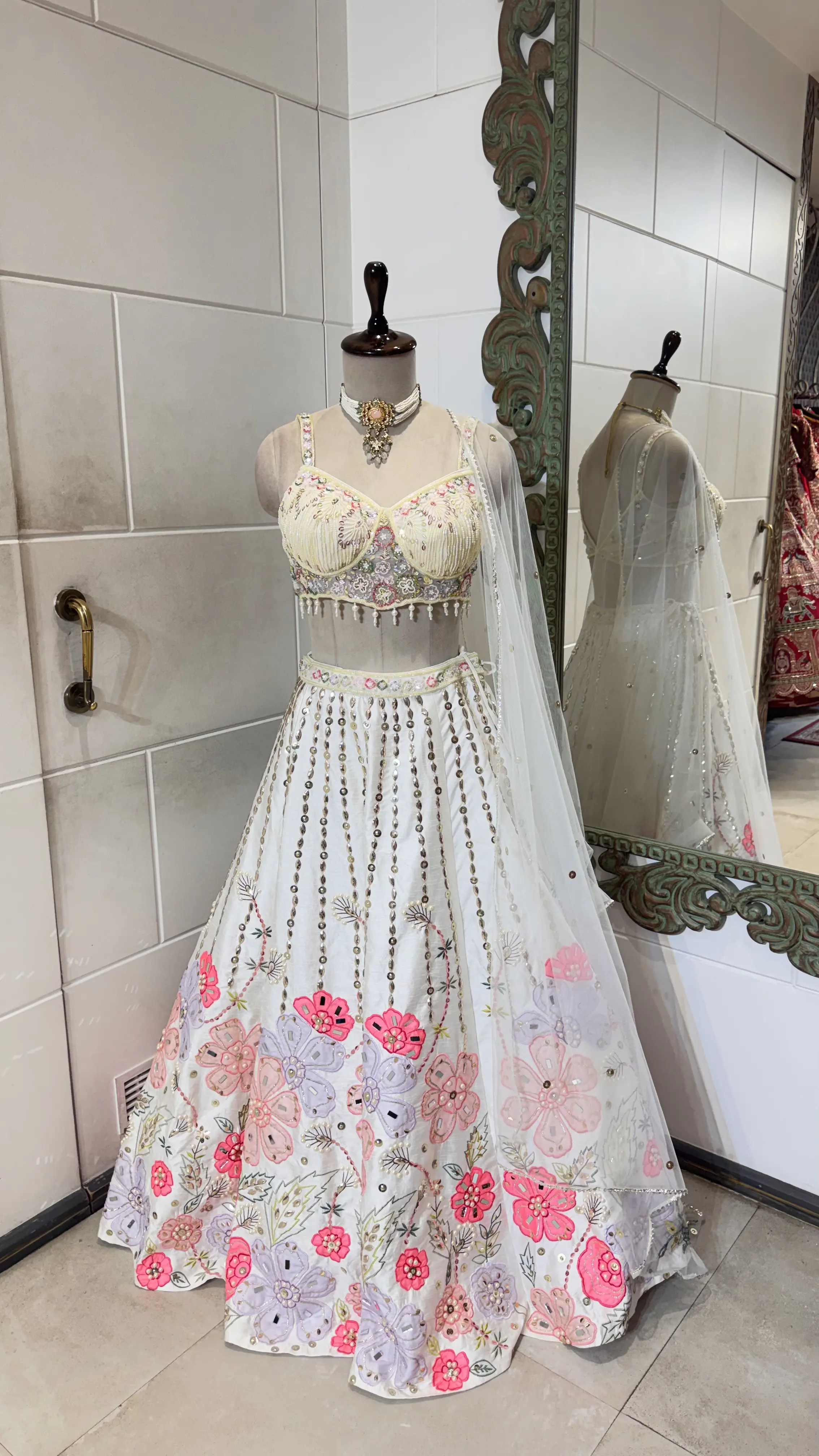 White Lehenga with Floral Embroidery