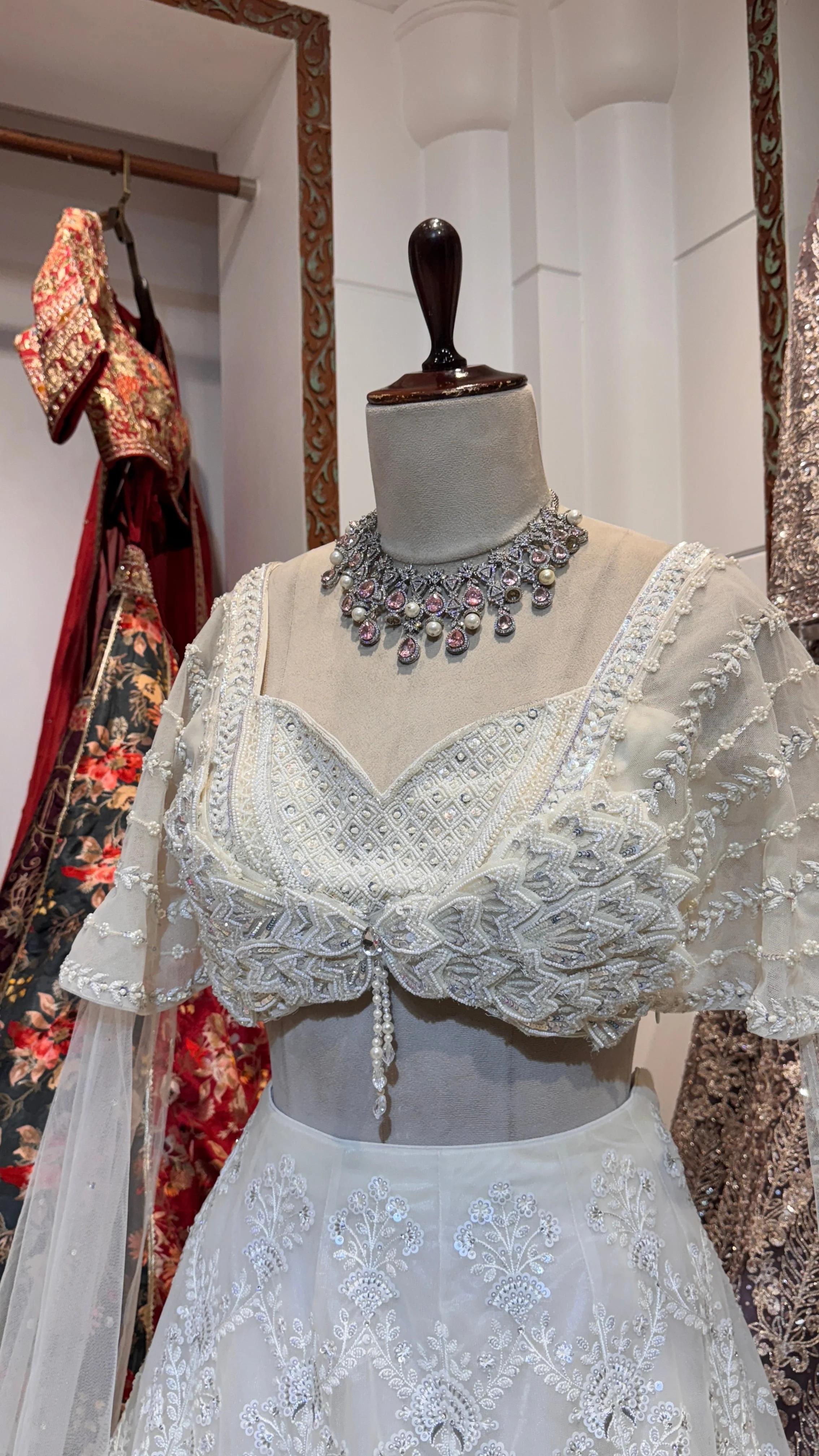 White on White Embroidery Lehenga - Image 2