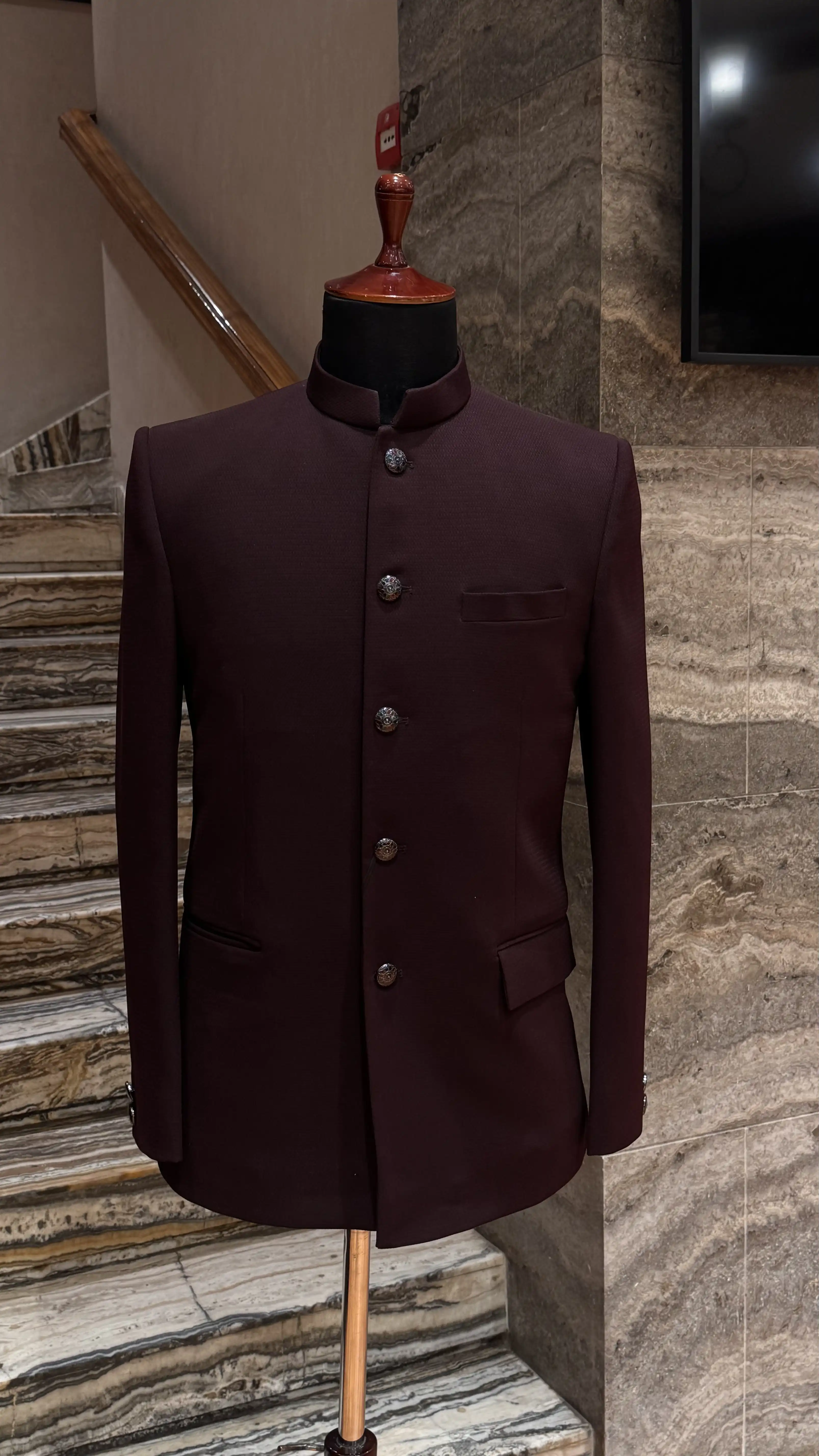 Wine Bandhgala with Self Work Embroidery
