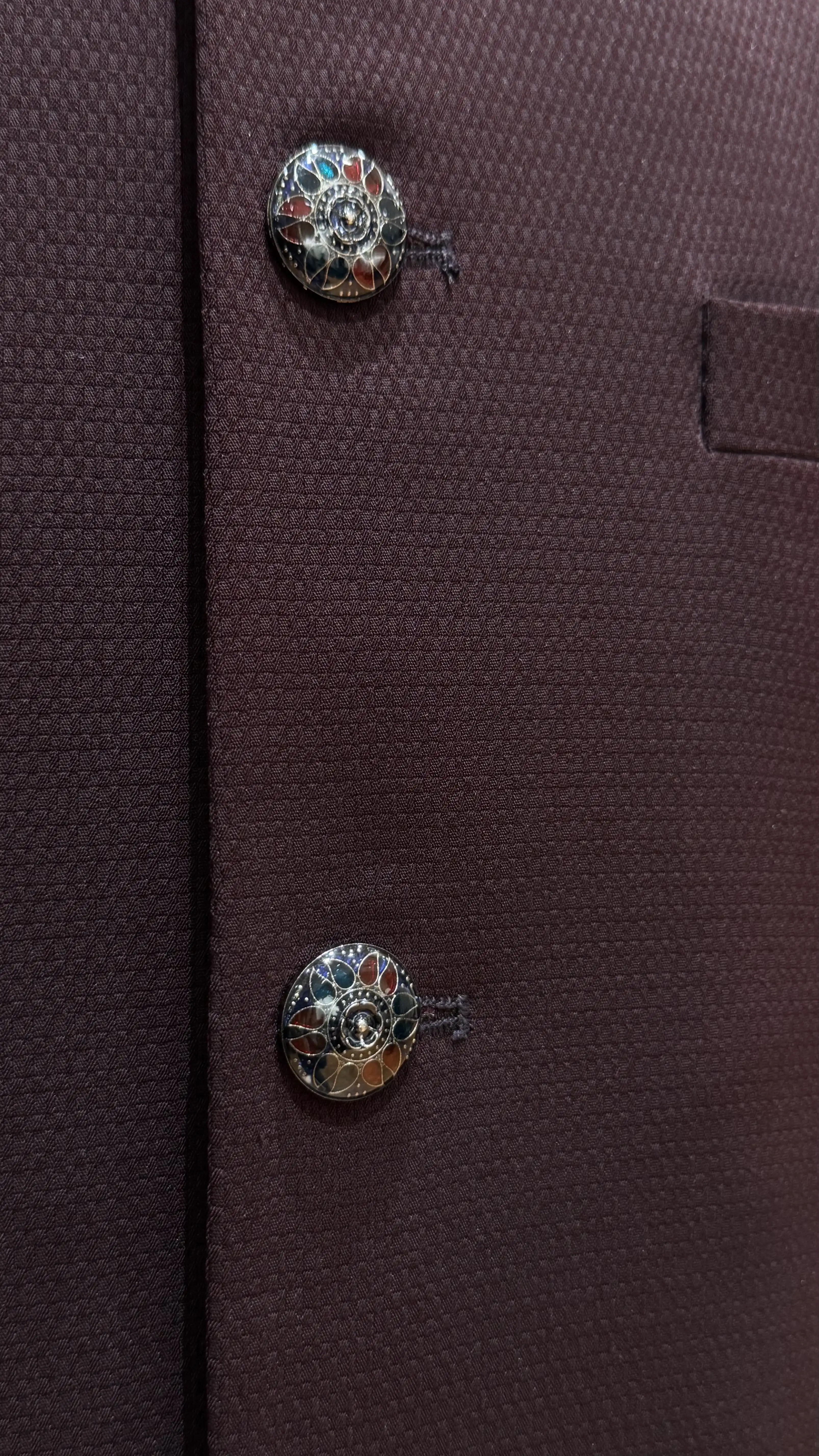 Wine Bandhgala with Self Work Embroidery - Image 3