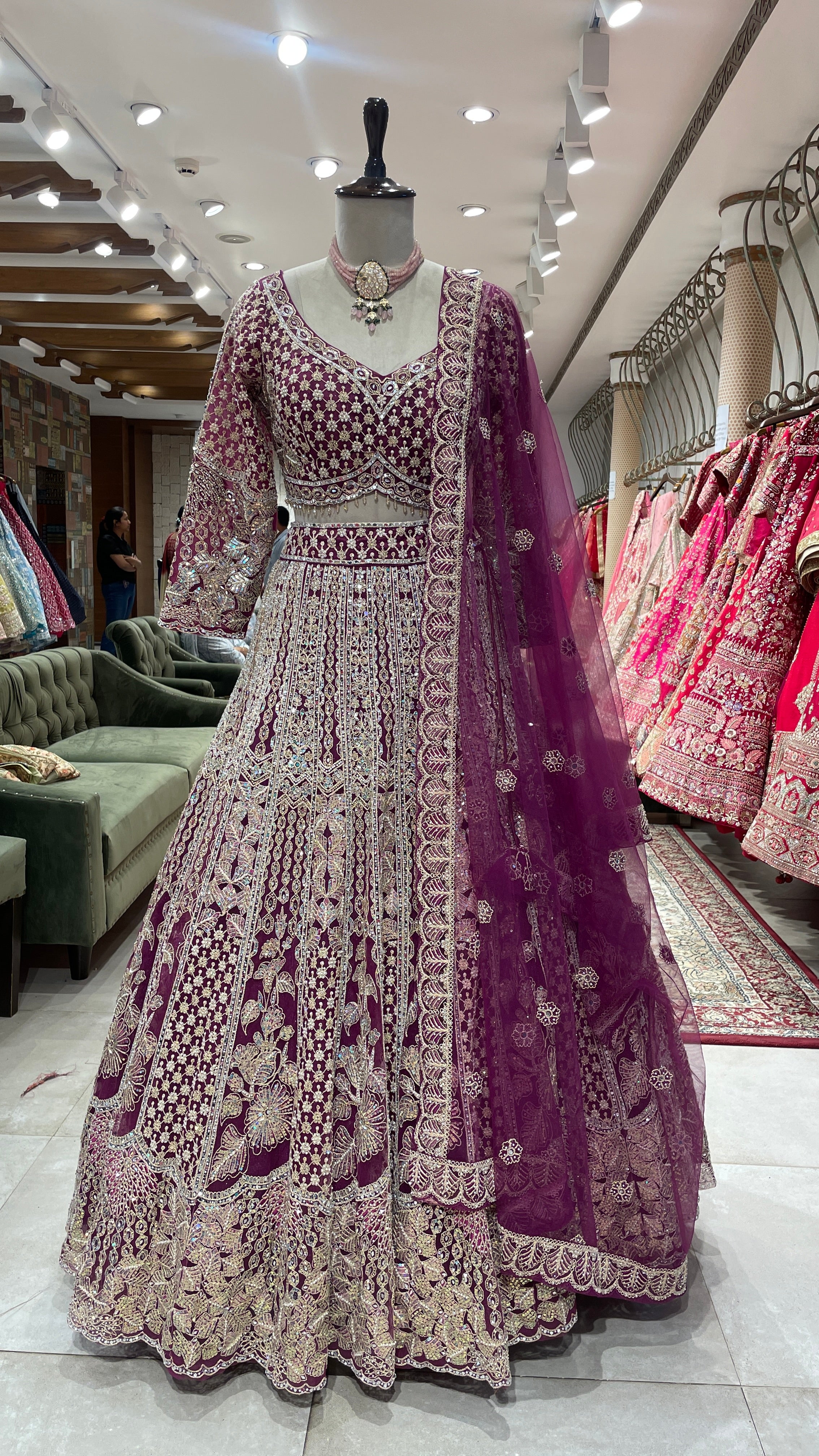 Wine Colour Lehenga with Gold & Silver Sequin Work