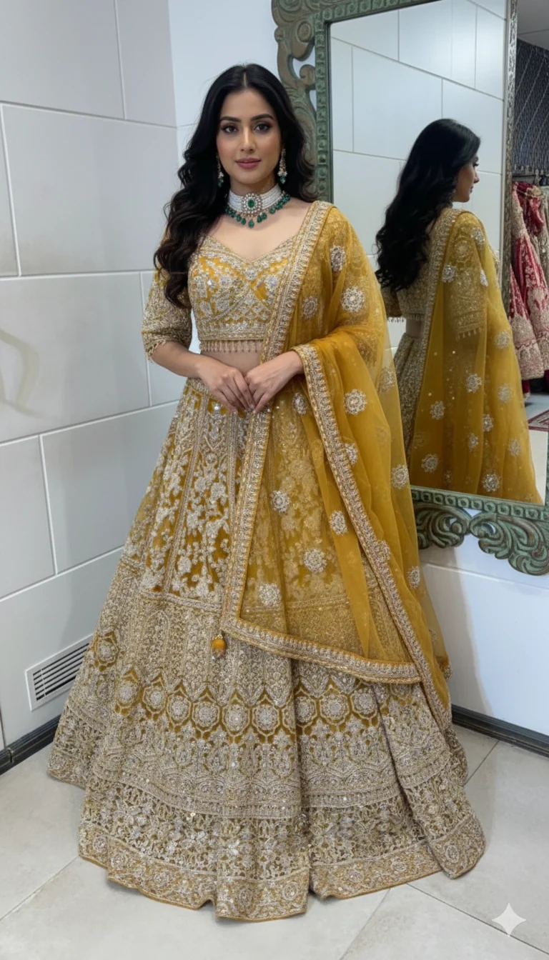 Yellow Mirror Work Lehenga