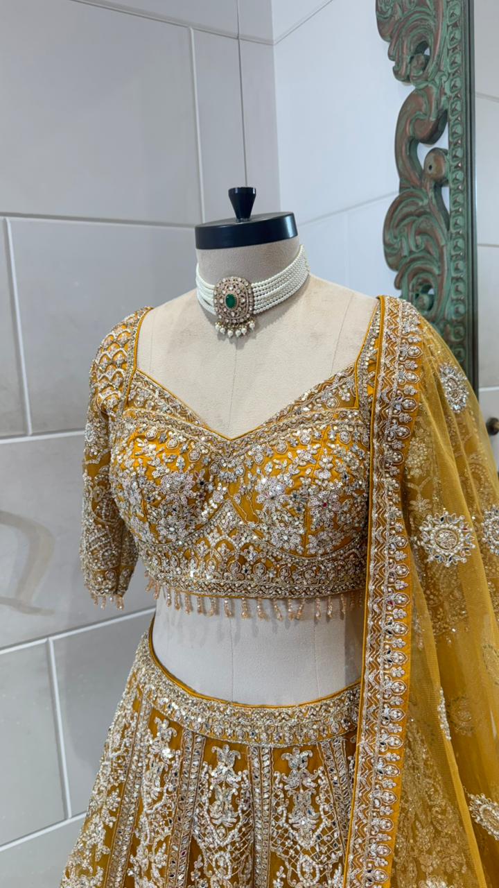Yellow Mirror Work Lehenga - Image 4