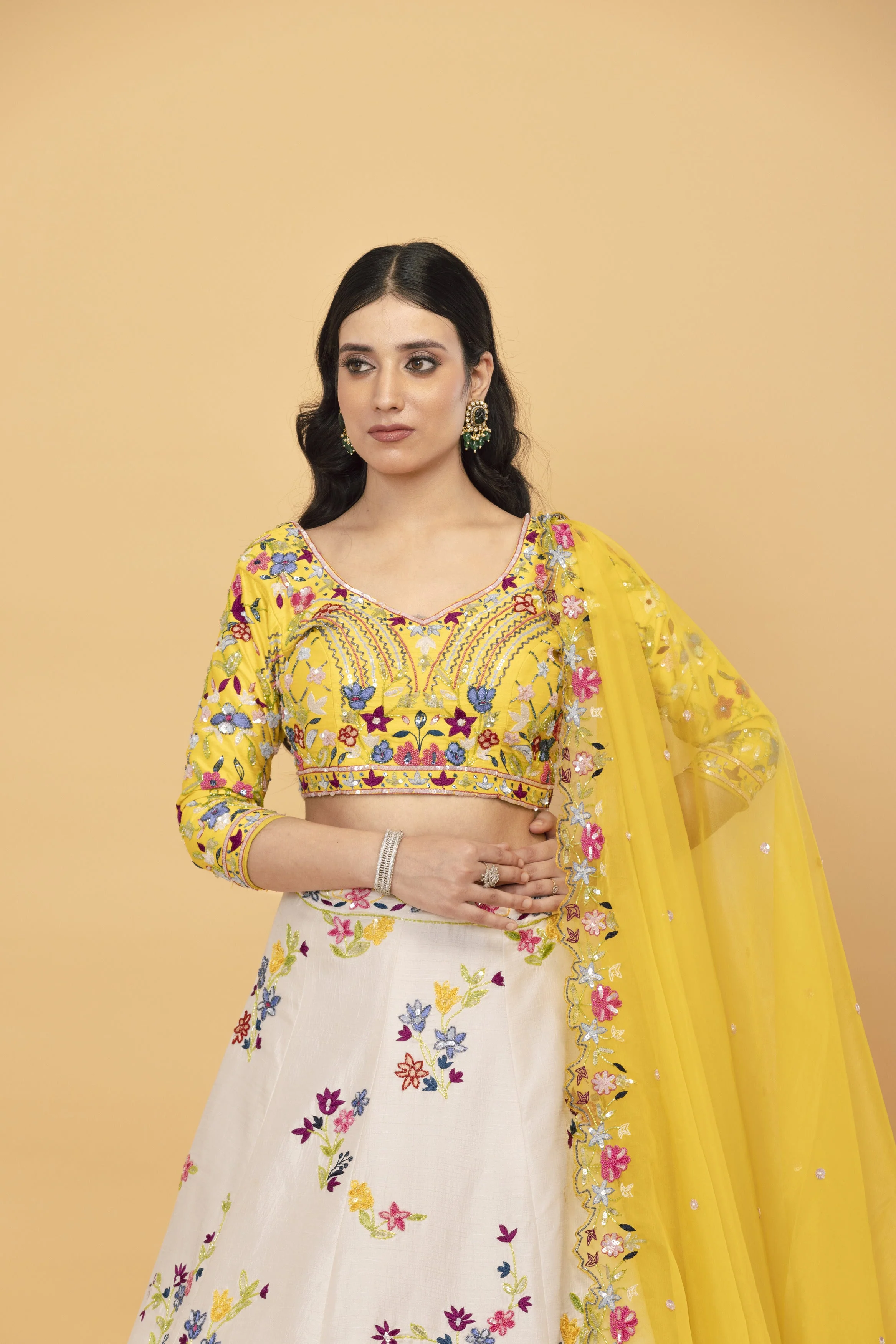 Yellow Net Multicolour Lehenga - Image 2